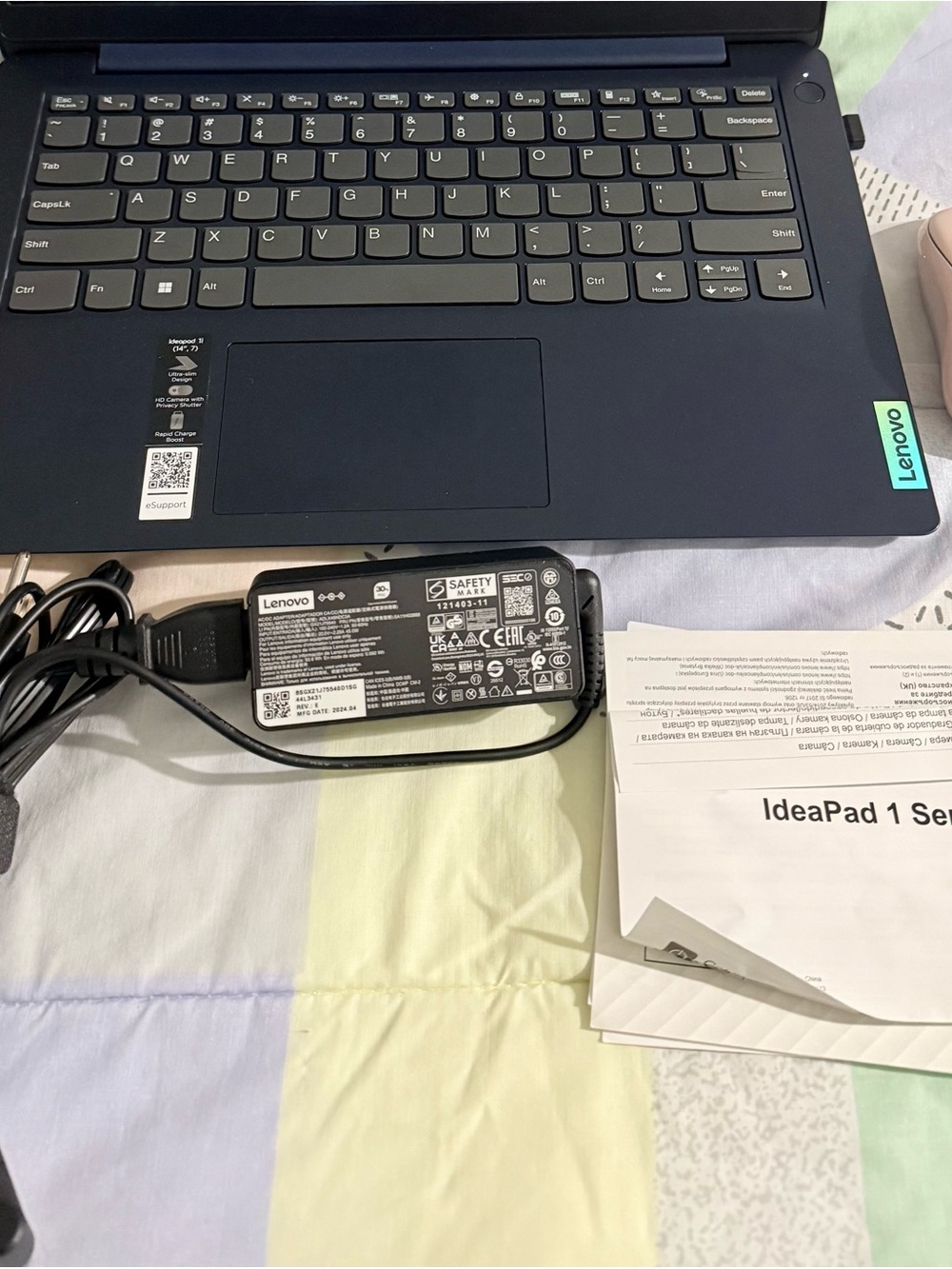 Lenovo Navy Blue Laptop with Charger and Pink Mouse - Picture 10 of 13